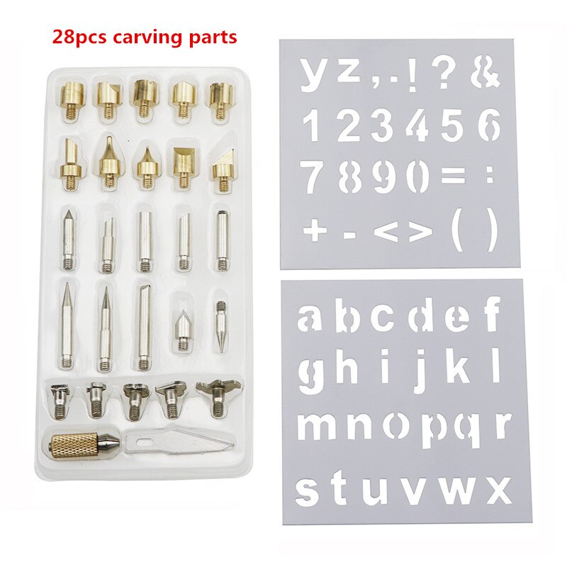 60W Wood Burning Carving Pyrography Pen Kit Adjustable Temperature Soldering Iron Welding Wood Embossing Burning Repair Set: 28kit