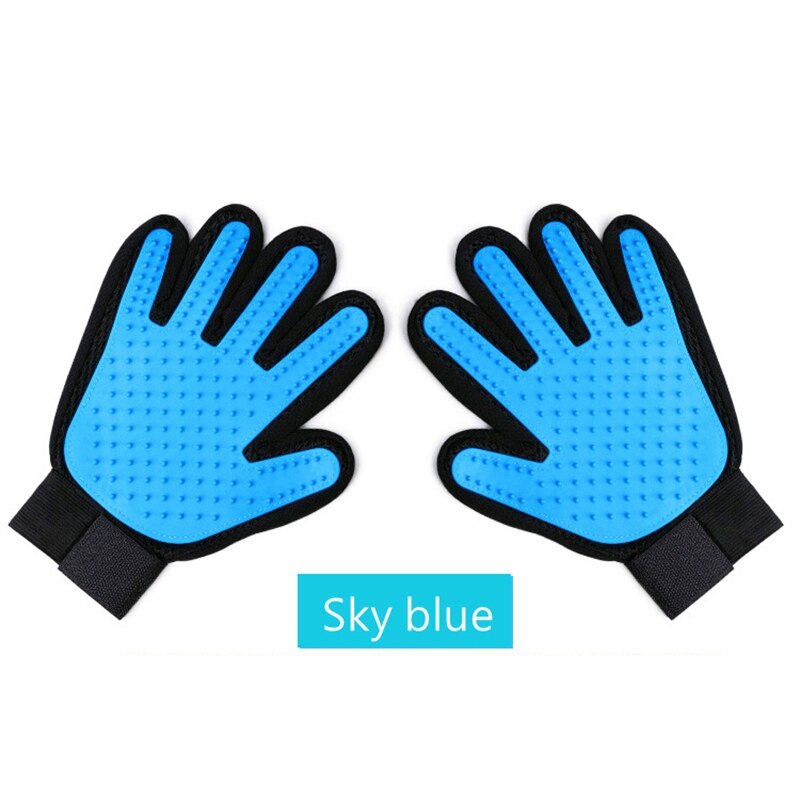 Guanto per animali domestici guanto per toelettatura per gatti spazzola per despargimento pulizia efficace dei capelli guanti per massaggi per animali domestici spazzola per la rimozione dei capelli pulita per il bagno: cielo blu 1pezzi / sinistra mano