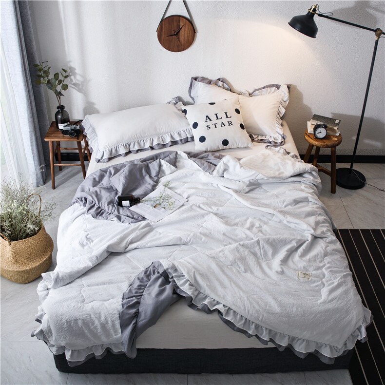 Sommervasket bomuld klimaanlæg dyne blødt åndbart tæppe tyndt ensfarvet dyner sengebetræk seng: 2