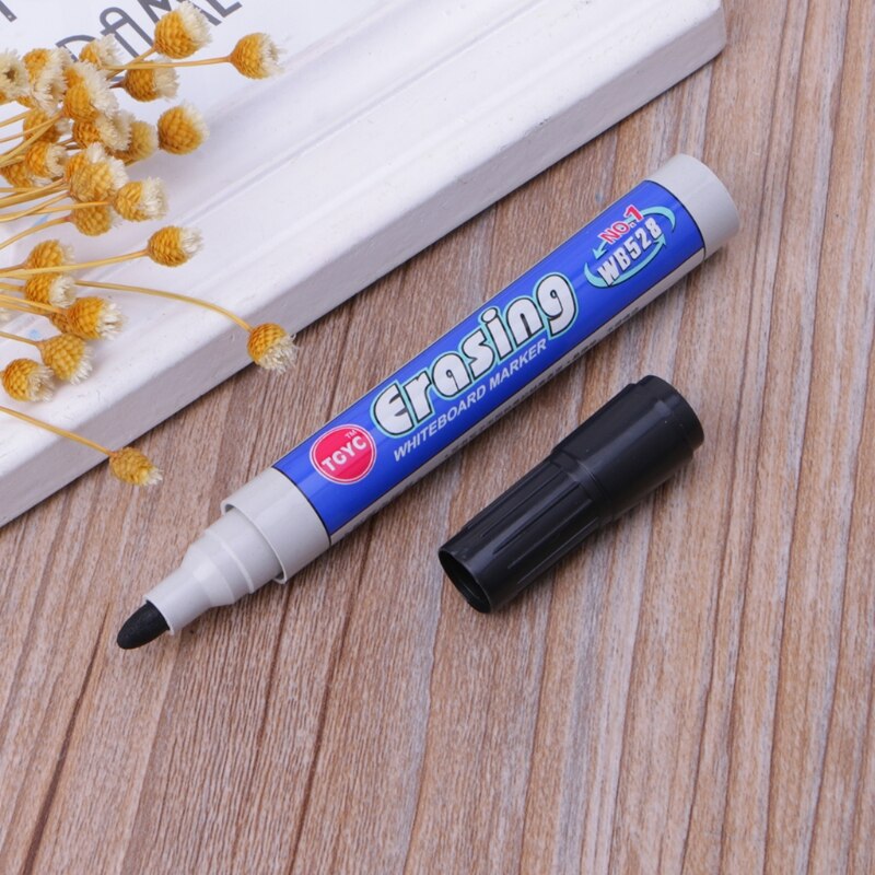 Erasable Black Ink Marker Pen Whiteboard Fast Dry Comfort Grip For Office