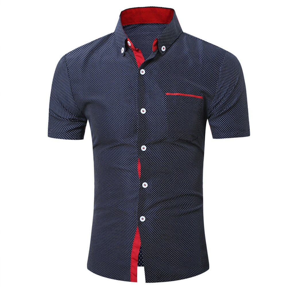 Skjorte herre sommer afslappet skjorte herre kortærmet polyester herre kortærmet business slim skjorte prikket print bluse top  w412