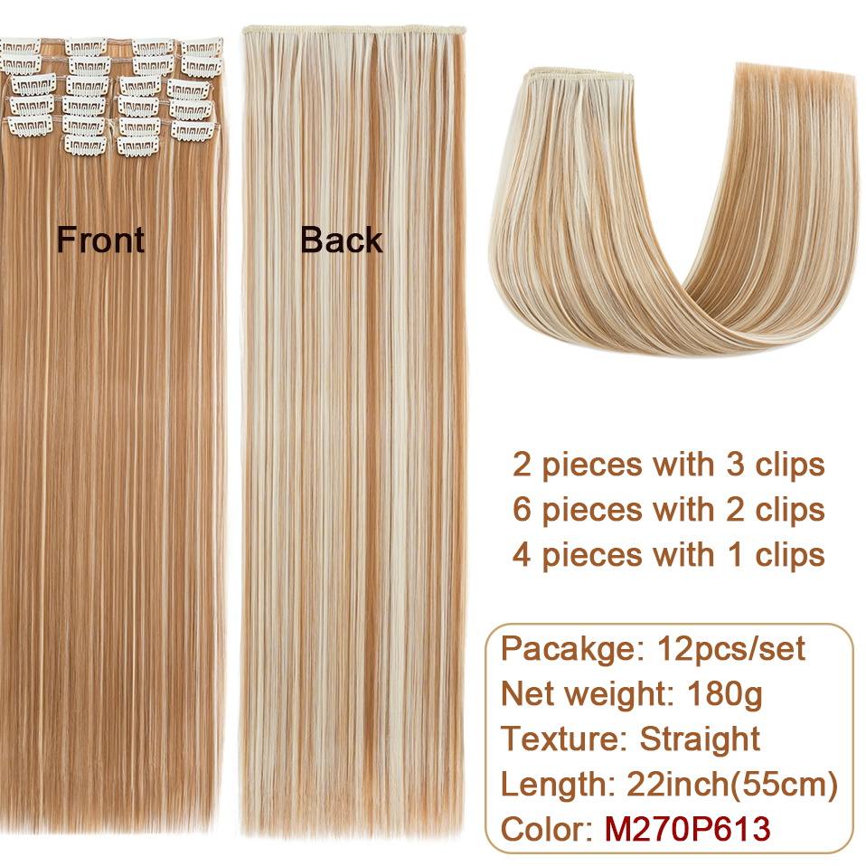 BENEHAIR 180g Straight Clip in hair extensions 22" 12PCS Hair Extensions for Women Full Head Heat Resistant Synthetic Hairpiece: 4/27HL