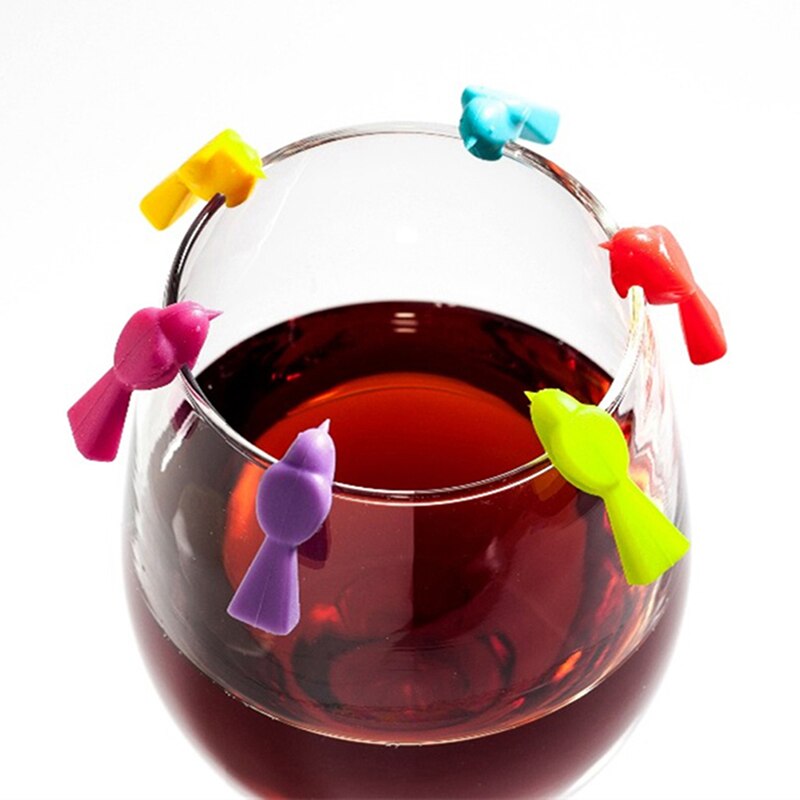 6pz silicone Uccello Tette di vino di Vetro Marchio di Riconoscimento Tazza Distinguisher (colore Misto)