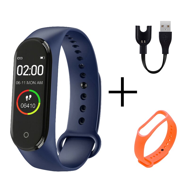 Sport Clever Armbinde Uhr Anruf Vibration Alarm Nachricht drücken Blutdruck Monitor Fitness Tracker Tragbare Digitale Armbanduhr: blau orange