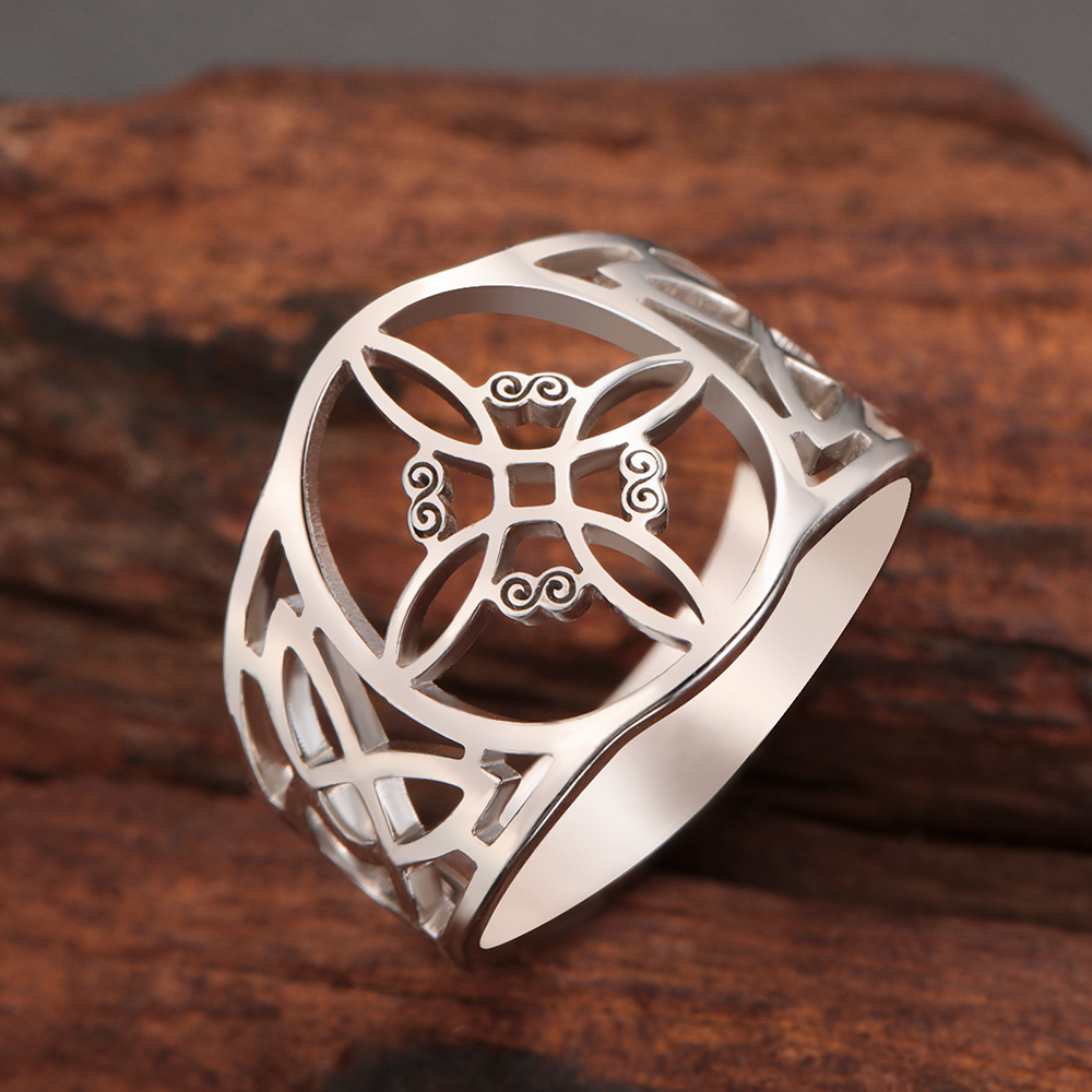 Dawapara Witch Knot Ring for Women Stainless Steel Celtis Knot Ring Witchcraft Amulet Pagan Wiccan Jewelry Valentine's Day