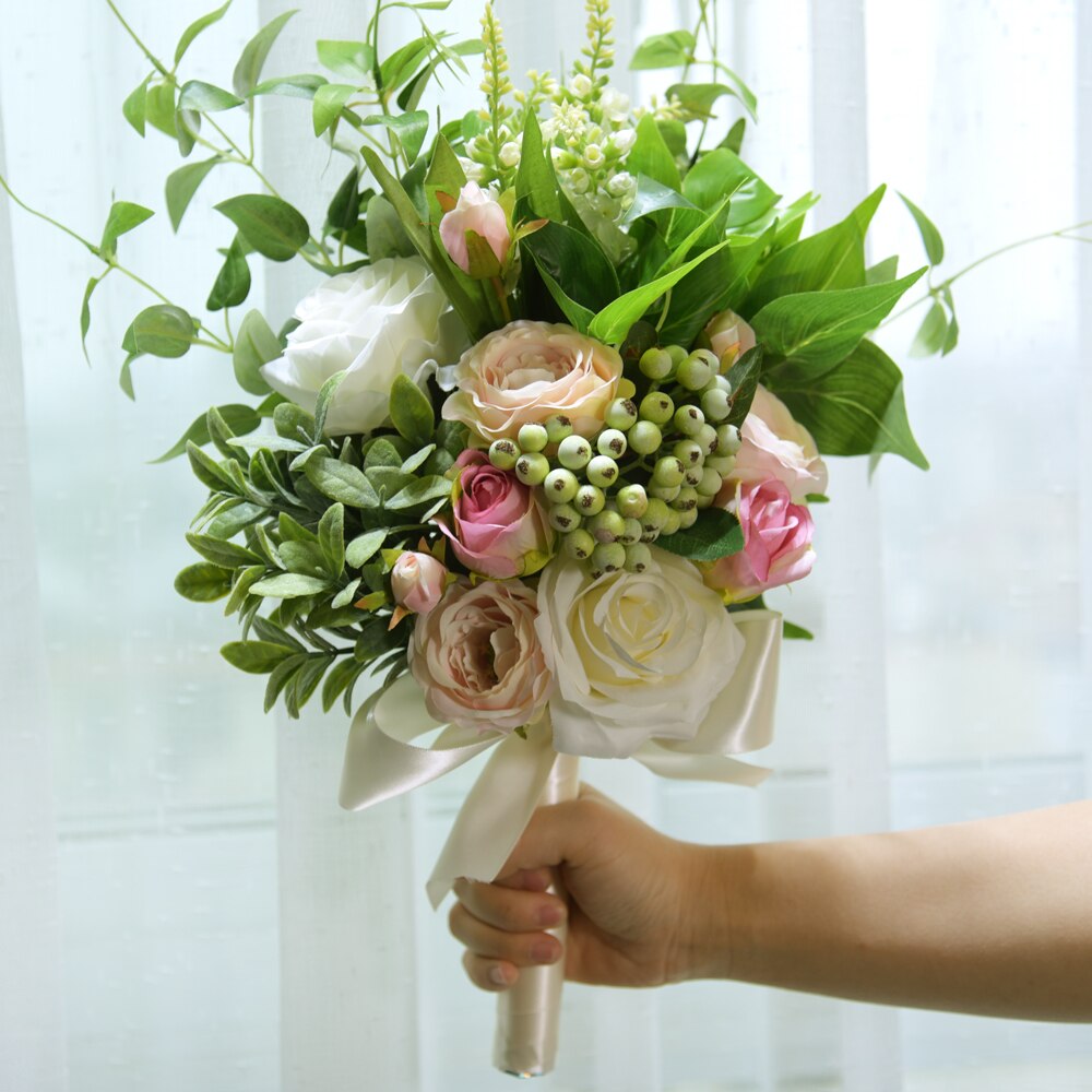 Roze Kunstmatige bruid Boeket Bruidsmeisje Boeket bruidsboeket boeket mariage ramo de novia Bruiloft bloem bruid bloem