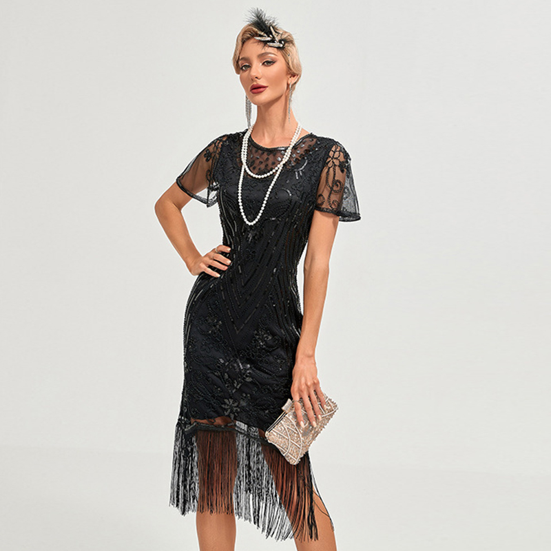 Vestido Flapper de los años 20, S-4XL de talla grande, Vintage para mujer, gran Gatsby, Color, borla de lentejuelas, vestido de de los años 20, disfraz de malla para mujer