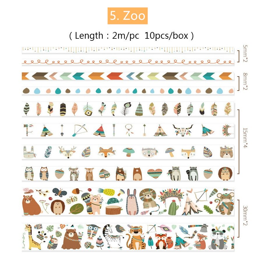 8 st djur ritpapper washi tejp set söt valp val sjöjungfru sakura färg självhäftande maskeringstejp klistermärken album dagbok  f314: Zoo