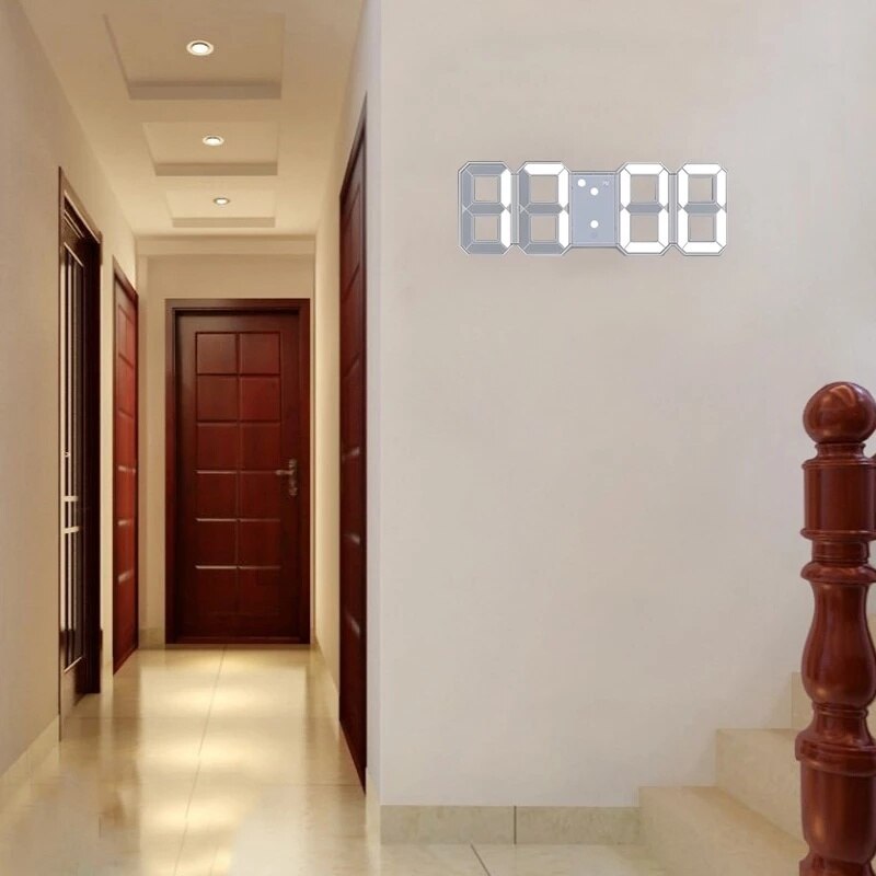 Reloj de pared grande 3D, moderno, LED, Digital, USB, electrónico, nocturno, luminoso, alarma, de mesa, decoración del hogar de escritorio