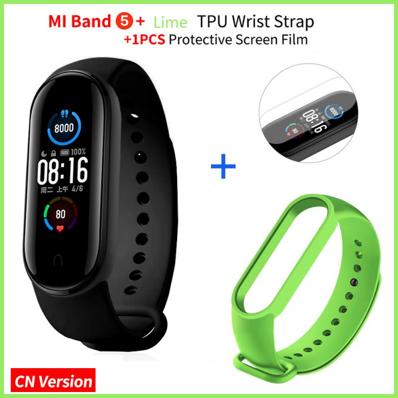 1.1 "originale Xiaomi Mi Banda 5 Braccialetto Intelligente Schermo AMOLED Miband 5 Smartband Per Il Fitness Traker Bluetooth di Sport Intelligente Braccialetti: CN Add Lime