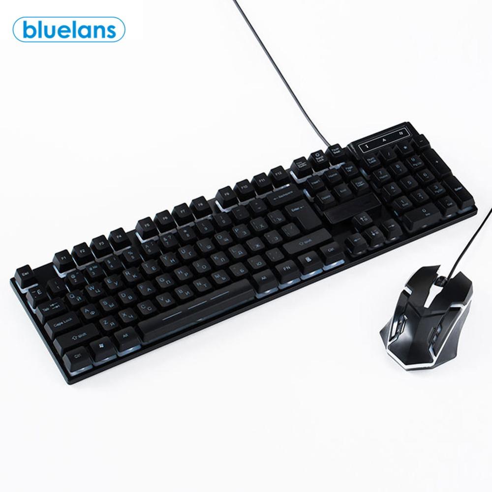 English/Russian Font USB Wired Backlit Gaming Keyboard And Mouse Combos Mechanical Sense For Internet Cafe Gamers