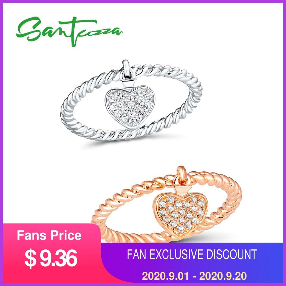 Santuzza sølv ring til kvinder 925 sterling sølv hjerte kvindelige ringe steg guld farve cubic zirconia ring sæt smykker