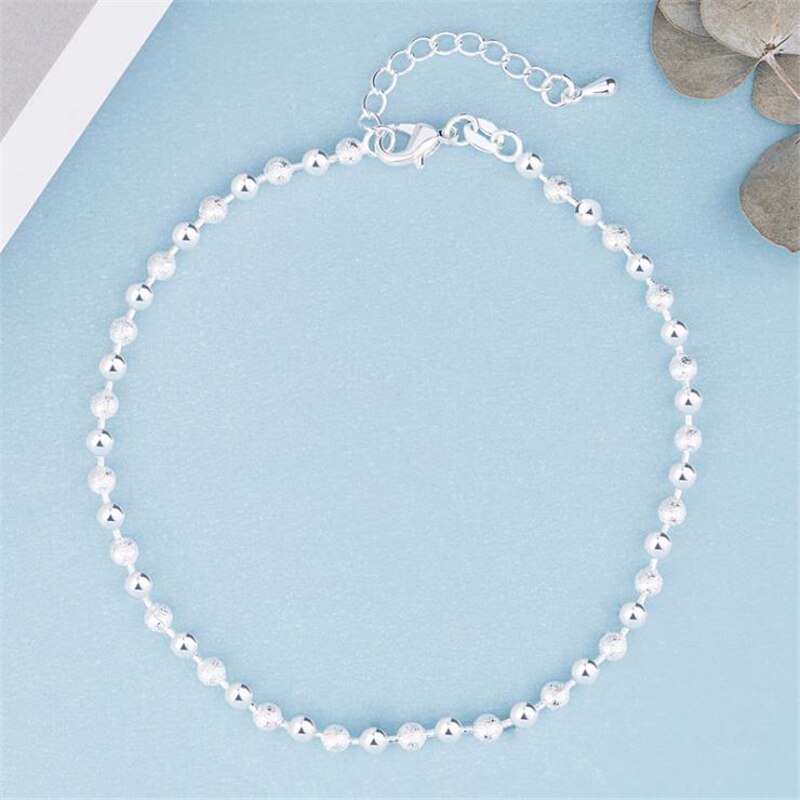 Summer 925 Sterling Silver Chain Anklets For Women Beach Party Beads Ankle Bracelet Foot Jewelry Girl Best