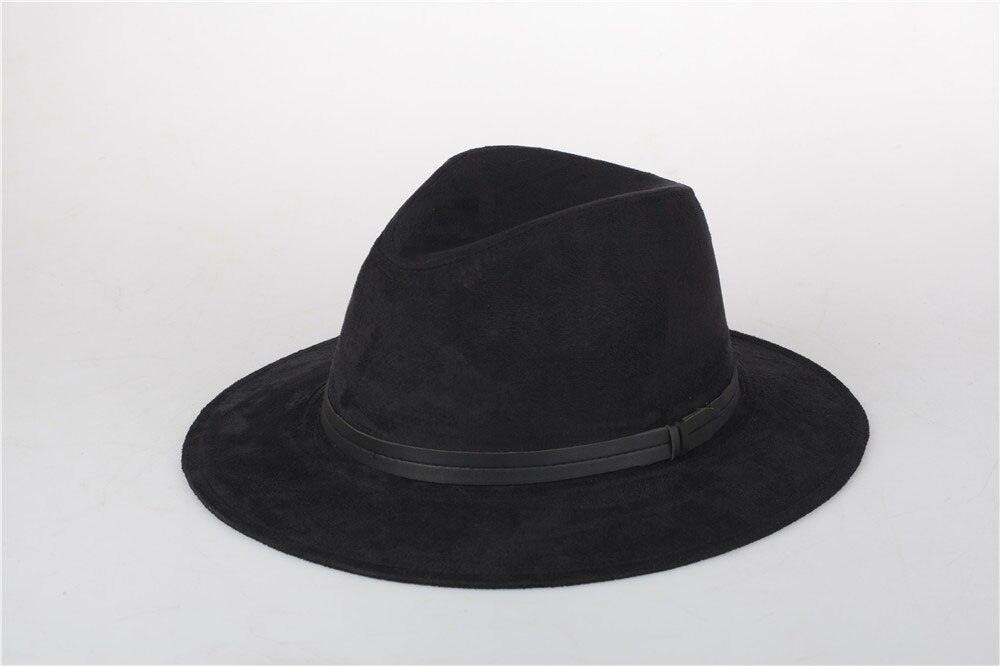 Wearone Crazy Jazzhat unisex Suede wide brim Spring felt fedoras hats women Vintage Wide Brim Floppy chapeau femme Pnama ha: black