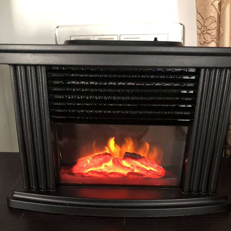 1000W EU Plug Electric Fireplace Indoor Home Living Room Bedroom Flame Heater Minitype Bench Top Fan With Remote Control