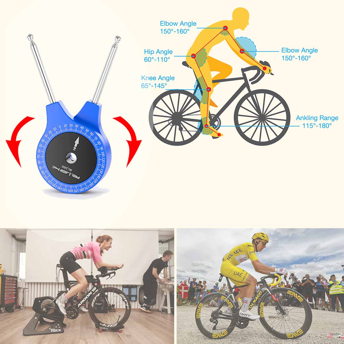 Fahrrad Radfahren Teleskop Winkelmesser Winkelmesser Lineal Goniometer 360° ° 36 cm Fahrradverschraubung Gelenk Winkelmesser Reiten Messwerkzeug