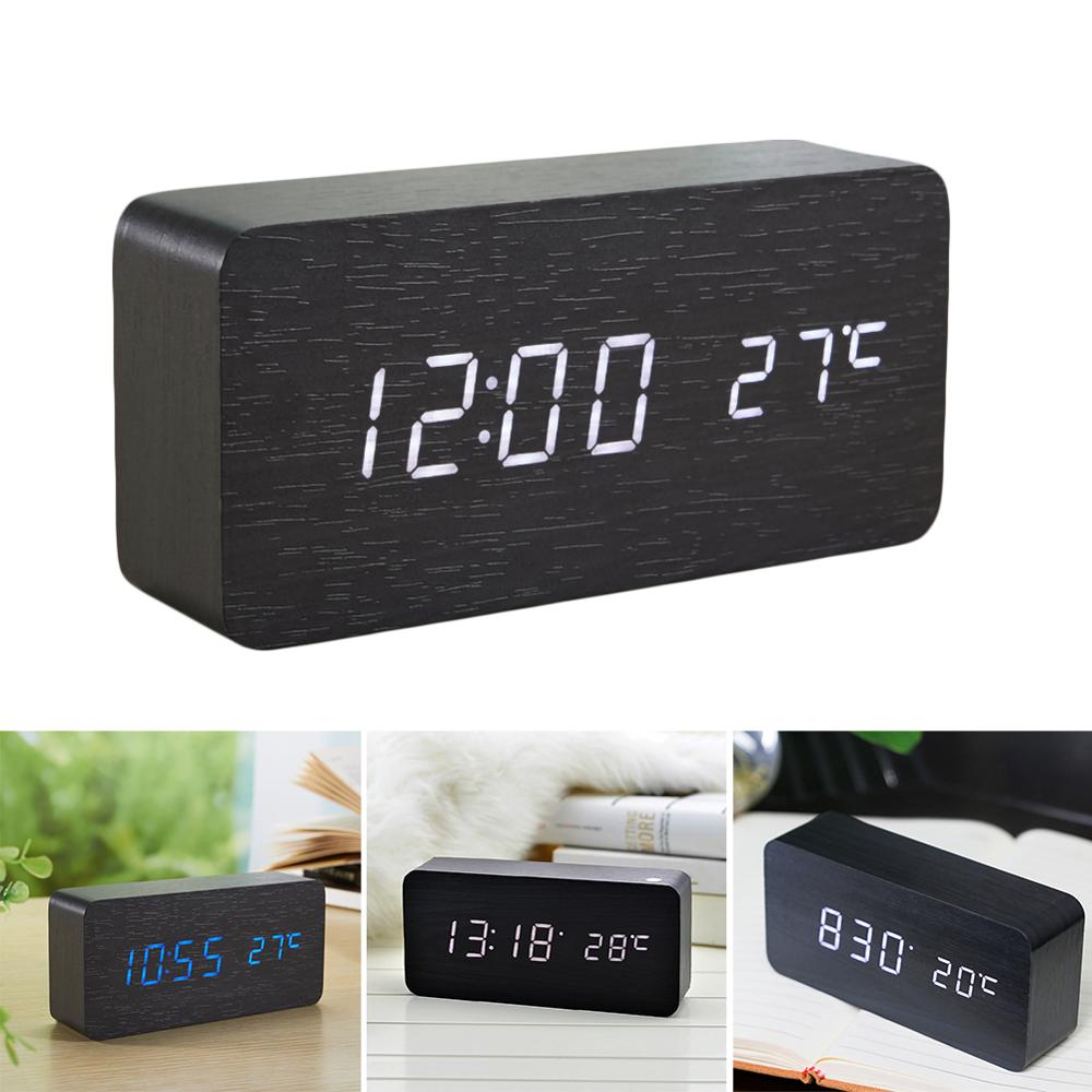 Nordic Simplicity LED Multifunctional Wooden Home Electronic Alarm Clock Mute Digital Display Clock Bedroom Desk Clock