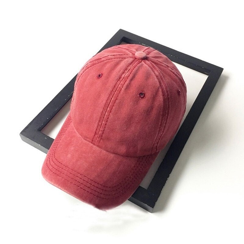 Vasket hatte kvinder mænd havbølge baseball cap unisex bomuld sport hatte: Rødvin