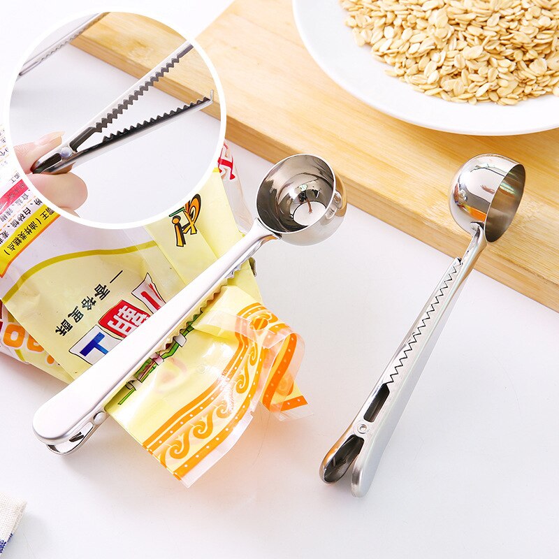 Multifuction guld kaffe te sked rostfritt stål tätning klipp pulveriserad mjölk snacks mät sked dekoration kök verktyg 1 pc