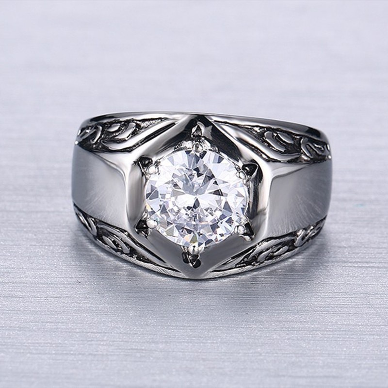 Vnox Fleur-de-lis Pattern AAA Stone Ring for Women Men Stainless Steel Casting Male Punk Rocky Hip hop Jewelry