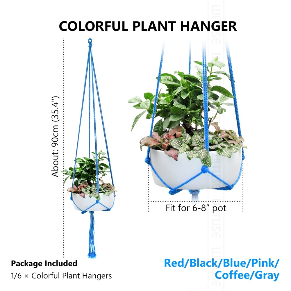 Rural cotton knitted plant hanger hanging planter basket colorful rope 4 legs Plant Hanger 6 Colors