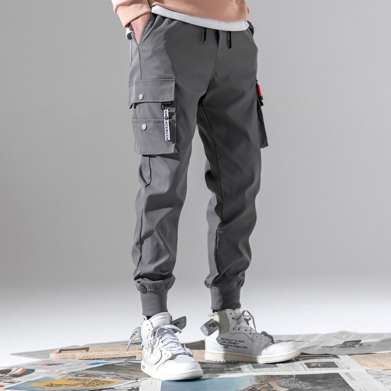 Hip-hop drenge overalls med flere lommer til mænd japansk streetwear haremsbukser punk fritidsbukser sportstøj mænds dansebukser: Xxl / Sort