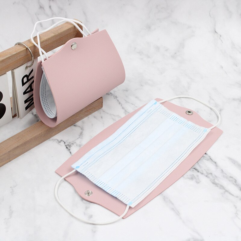 Mask Anti-pollution Temporary Storage Bag Portable Leather Storage Box Disposable Face Shield Save Container Masks Organizer: A Pink
