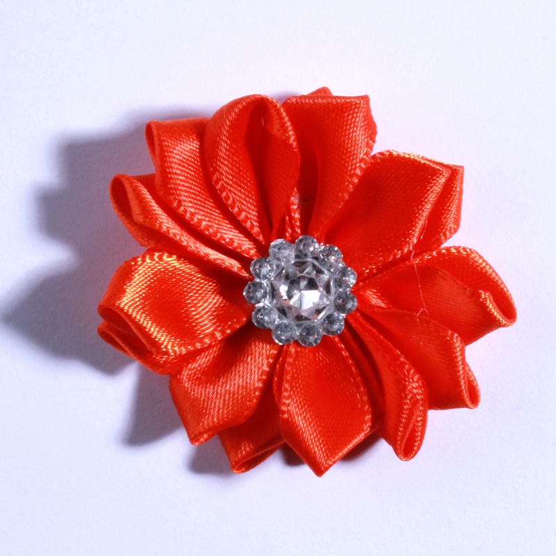 120PCS 4CM Multilayer Mini Satin Flower With Acrylic Button Silk Ribbon Fabric Flower For Head Wear U Pick Color: Light Grey