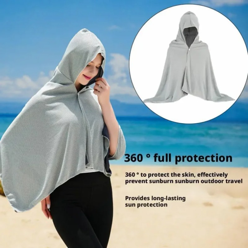 Microvezel strandponcho met capuchon, snel drogend, absorberend, oversized omslagdoek, surf- en zwemponcho, unisex, zwembad- en reisomslagdoek