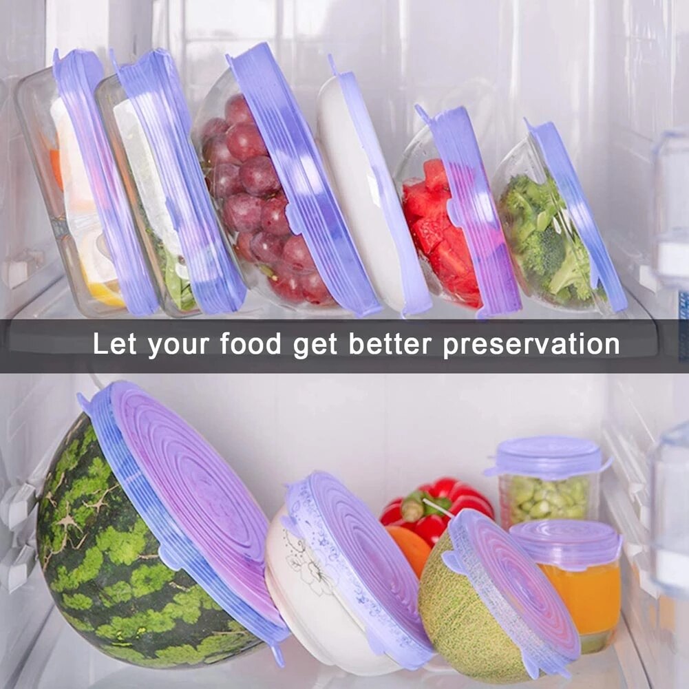 6Pcs Silicone Cover Stretch Lids Reusable Airtight Food Wrap Covers Keeping Fresh Seal Bowl Stretchy Wrap Cover Kitchen Cookware