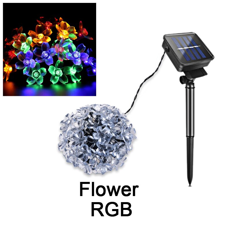Udendørs solar havelys led plænelampe led string fe lys havelandskab belysning bryllupsfest juleindretning: Blomst rgb / 7m 50 lysdioder
