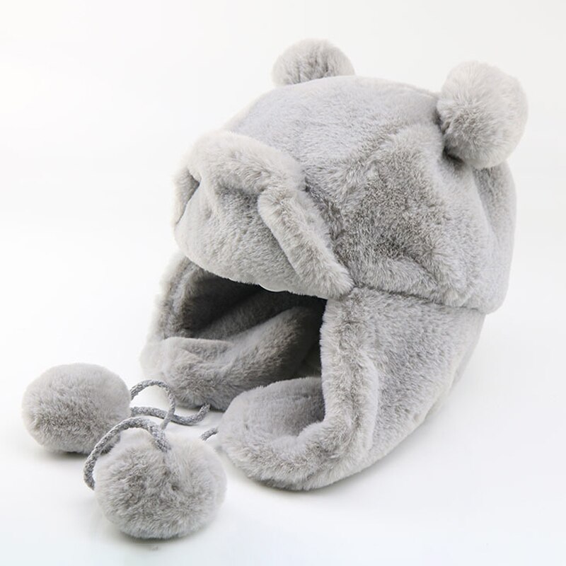 Katoenen kindergebreide muts met dikke oorkleppen, kindermuts, oorbeschermende babymutsen, wintermuts voor kinderen, muts met bewegende oren: Grijs