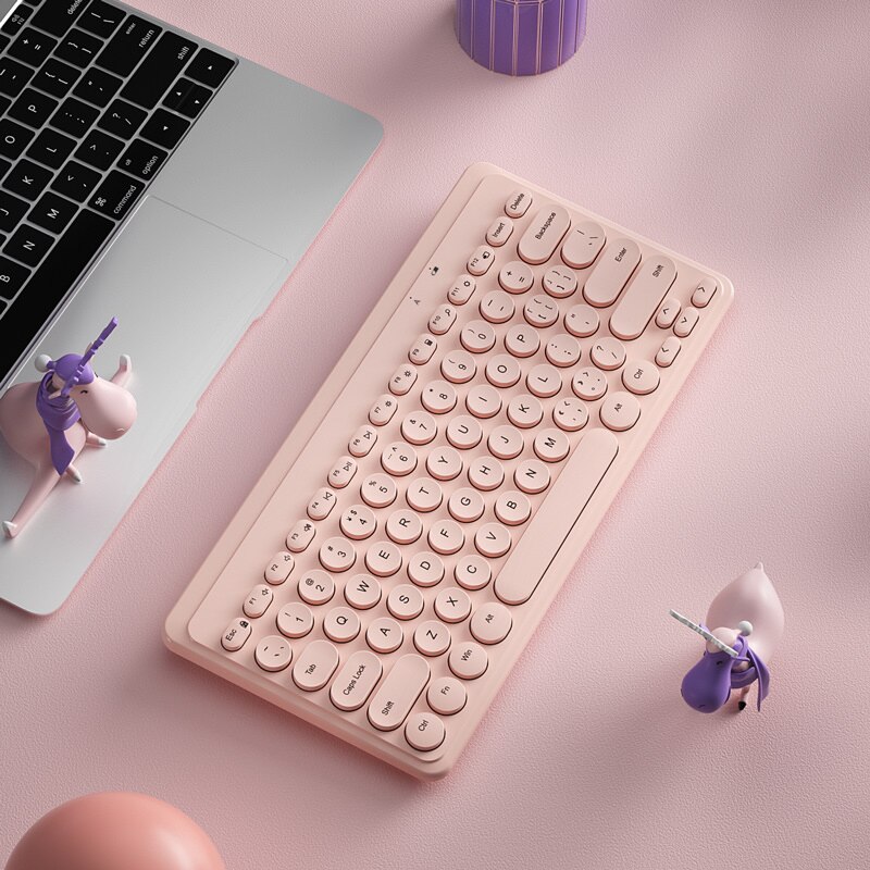 2,4G kabellos Tastatur Maus einstellen USB 79 Tastenkappen Stumm Mini kabellos Spielen Tastatur Maus Combo Für Bausatz PC Gamer Computer Laptop: Rosa Klaviatur