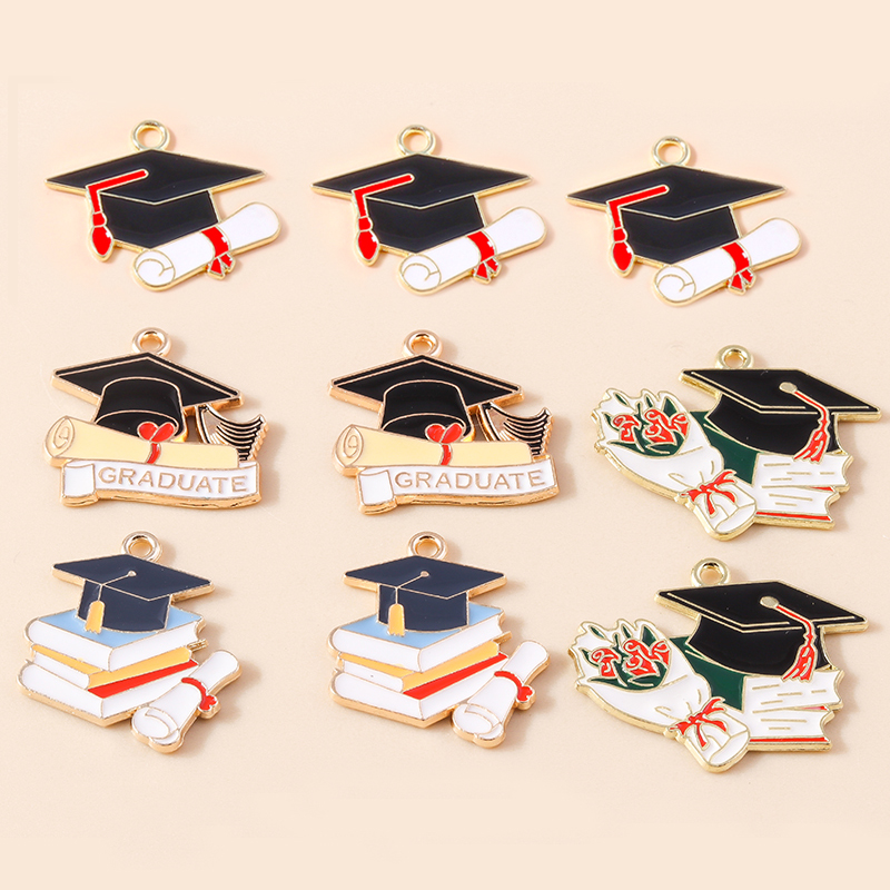 10 Uds. De dijes esmaltados para ceremonia de graduación, profesora, estudiante, mortero, collares, pendientes, accesorios para hacer joyería DIY: orange