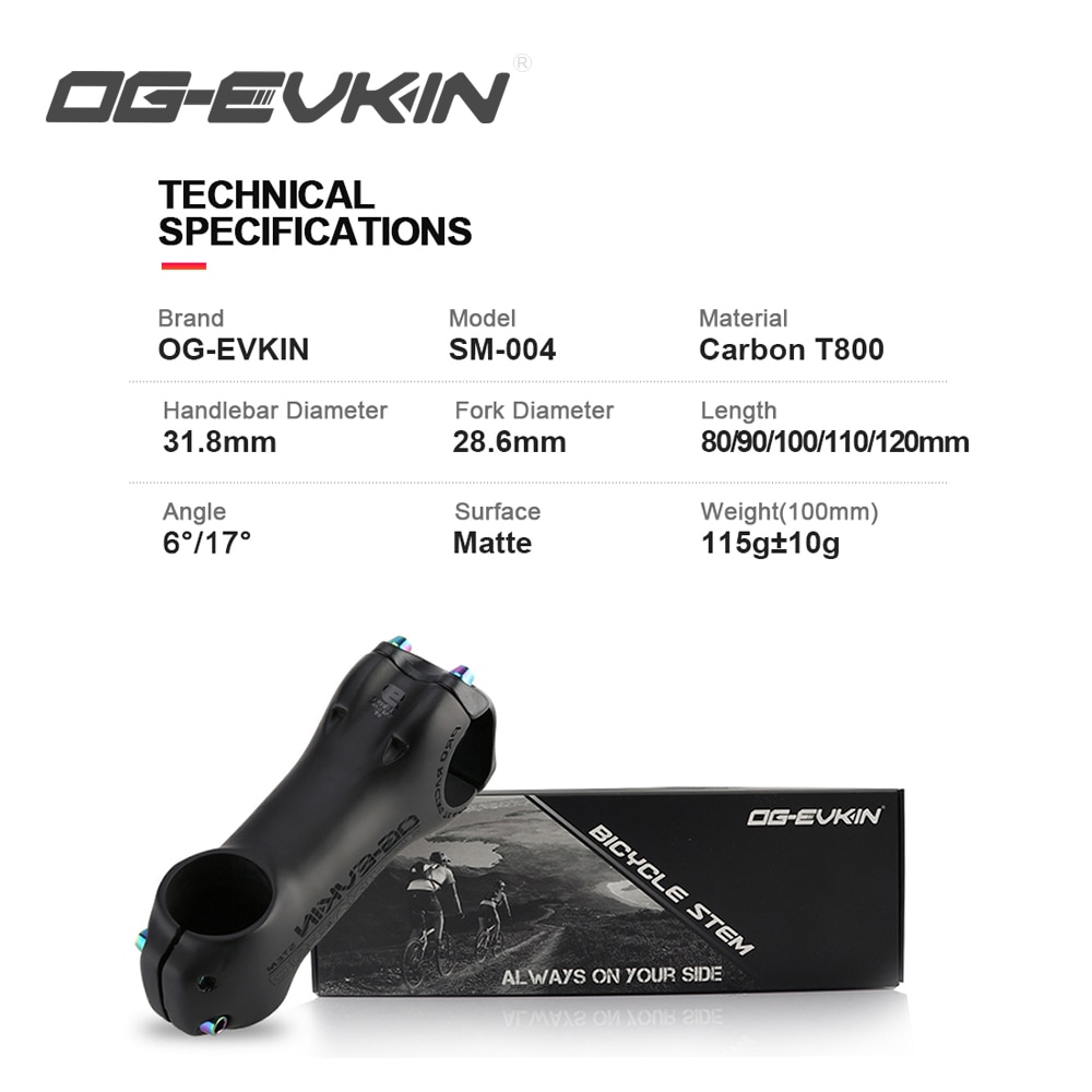 Og-evkin  cg004 carbon cykelstamme ud matt mtb bike carbon road stilke titaniumlegering 80/90/100/110/120mm cykeldele stilk 28.6mm