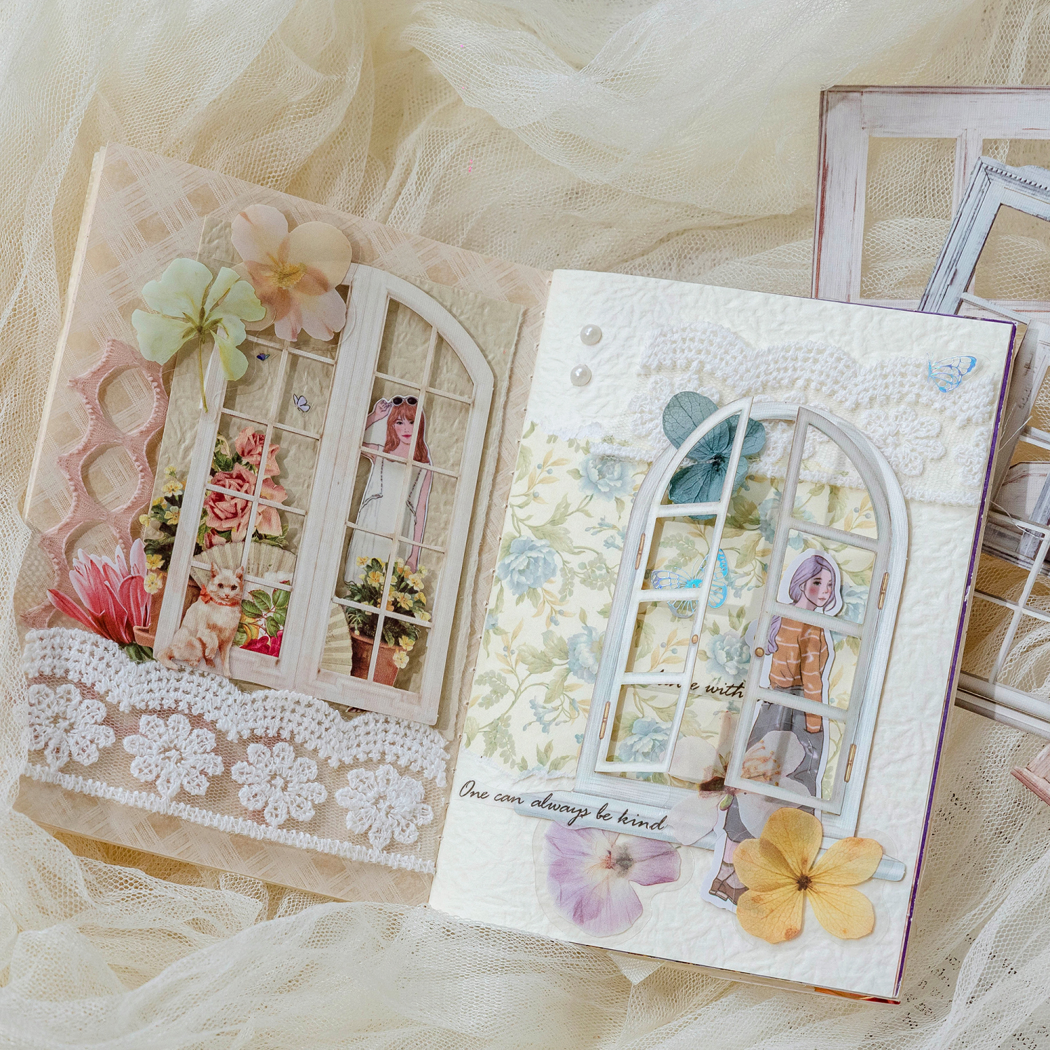 10 hojas de pegatinas huecas Vintage para puerta y ventana, decoración artesanal para diario, planta, flor, INS, álbum de recortes, papelería Kawaii