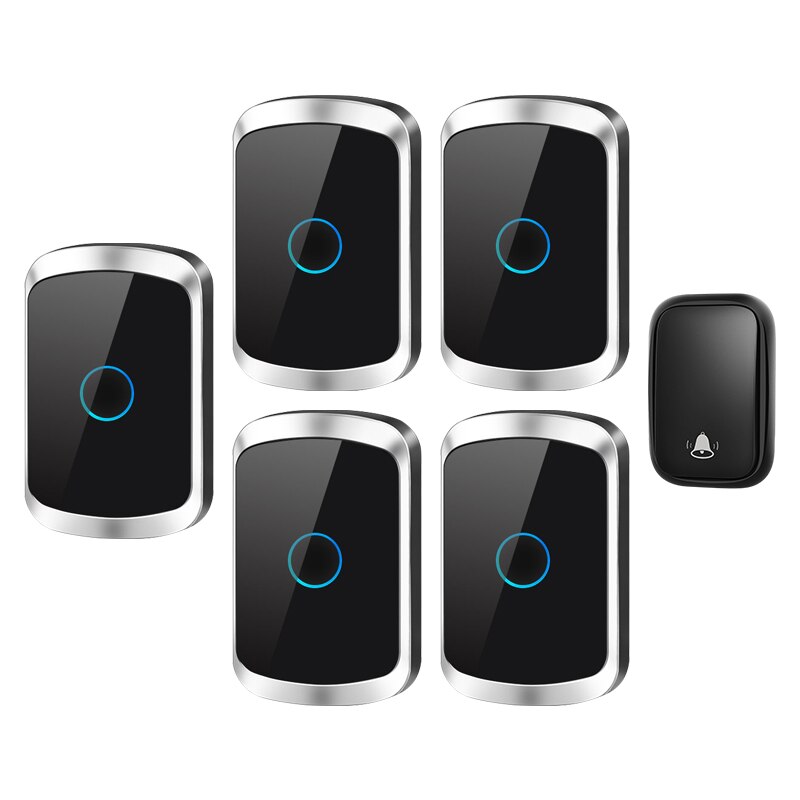Self-powered Waterproof Wireless Doorbell with No Battery EU US UK Plug Cordless Home Door Bell 1 button 5 Receivers 60 Chimes: black 1x5 / AU