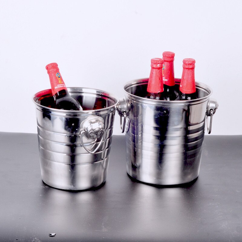Stainless Steel Silver Ice Bucket Thick Ice Holder Container for Party Champagne Wine Barrel Bar Tools
