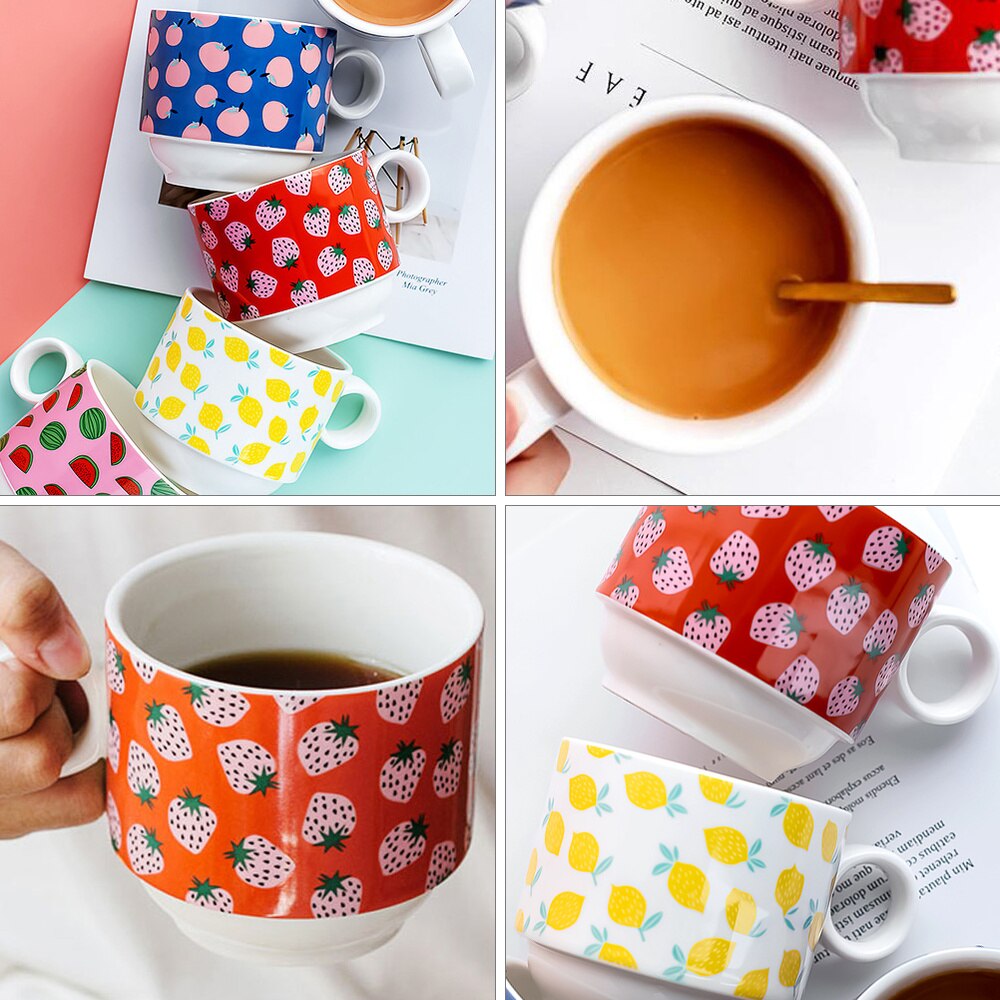 1 Set Stackable Ceramic Mug Rack Set for Kitchen Countertop Cafe Shop