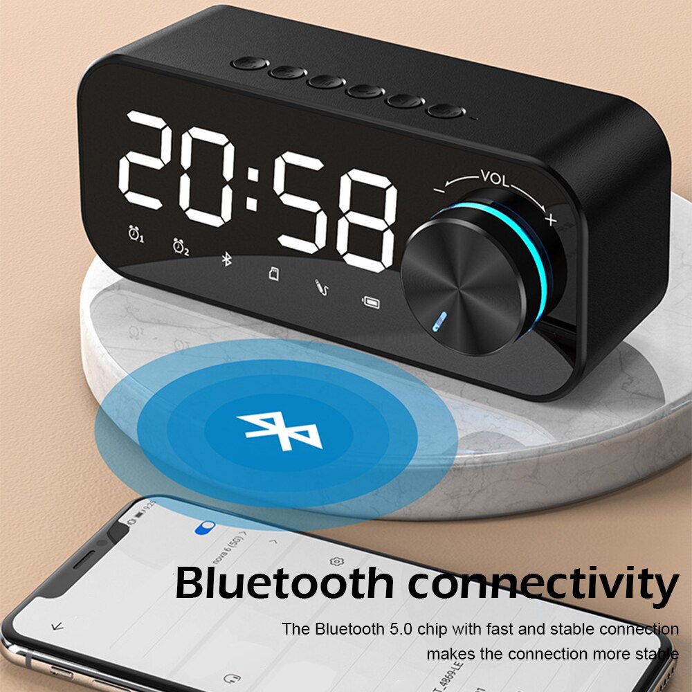 Alarm Clock Bluetooth Speaker LED Digital Display Alarm Clock Radio LED Wireless TF Card Subwoofer Music Player Table Clock