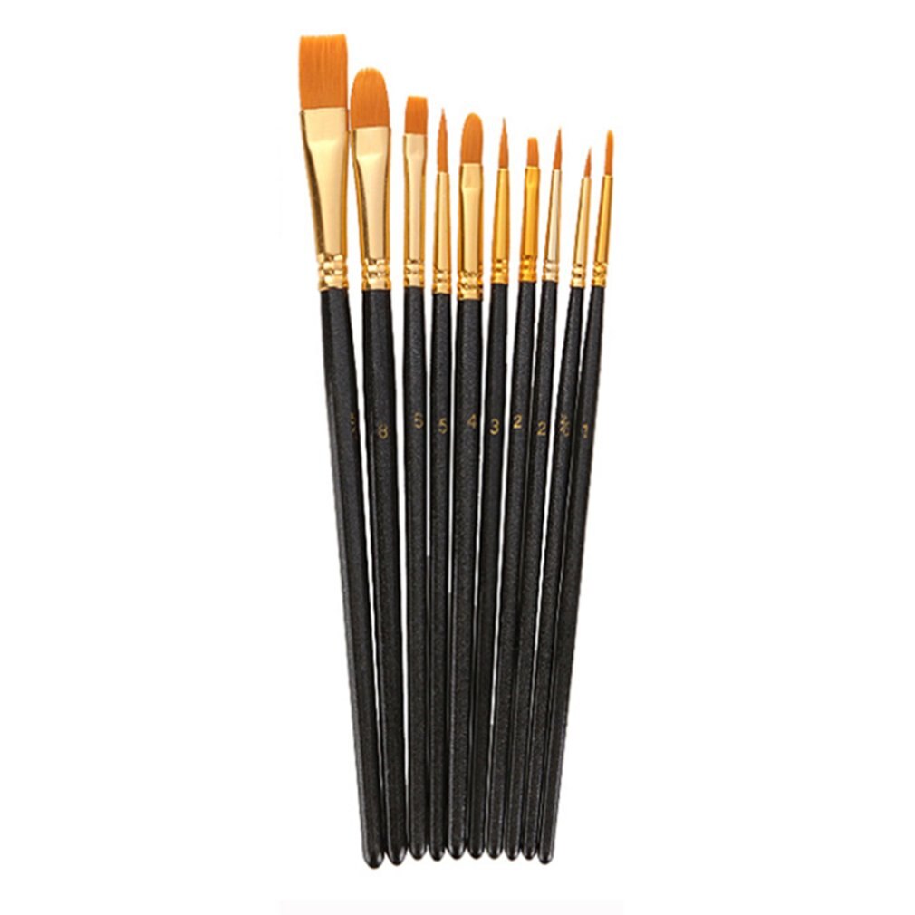 10 pcs Artist Paint Brush Watercolor Acrylic Wooden Handle Oil Brush Painting Brushes Art Supplies Stationery: Black