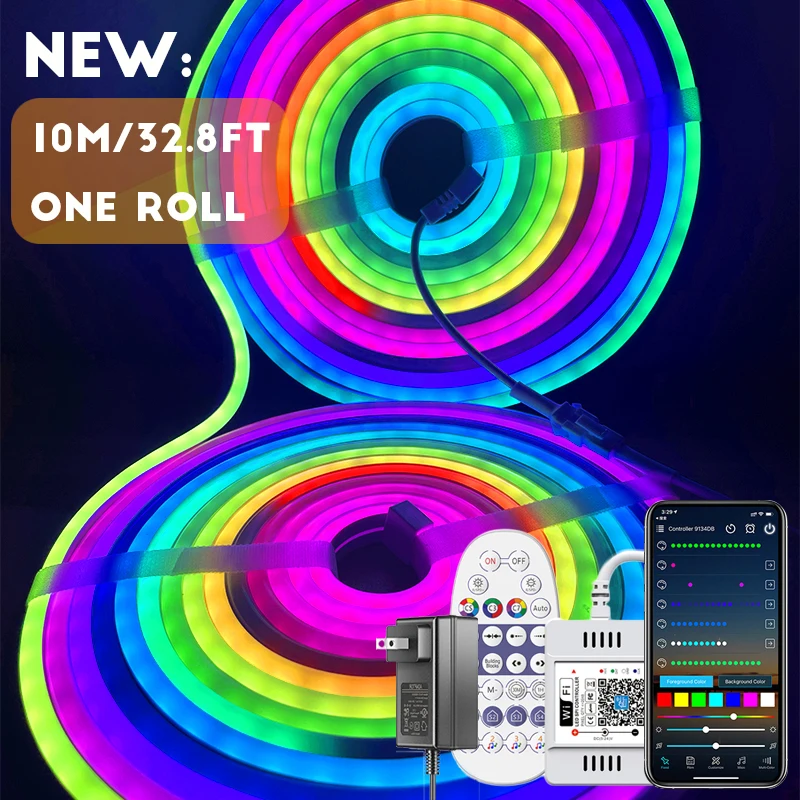 32.8ft/10m wifi rgbic neonlys 12/24v magiske hjemme-led-striber med musiksynkronisering, der fungerer med alexa og google assistant