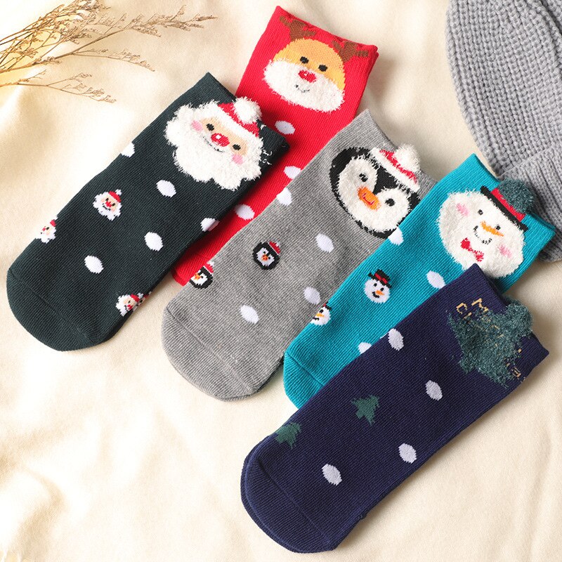 Calcetines de algodón para bebé, niño y niña, dibujos animados de copo de nieve, alce, Papá Noel, pingüino de Navidad, 5 pares,