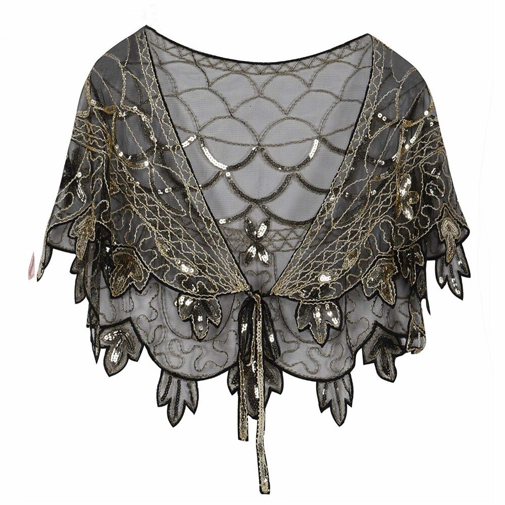 JaneVini Black Handmade Sequined Beaded Wedding Shawls Wraps Bridal Bolero Short Cape Cloak Women Party Accessories