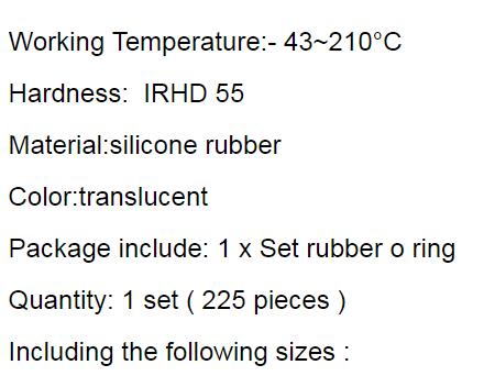 225 PCS Clear Food Grade Silicone O Rings Rubber Set o Ring Silicone Seal Kit