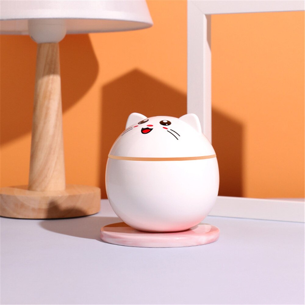 Car USB Aroma Diffuser Air Humidifier 300ML Ultrasonic Cool Mist Maker Fogger LED Essential Oil Diffuser Cute Cat Style: white