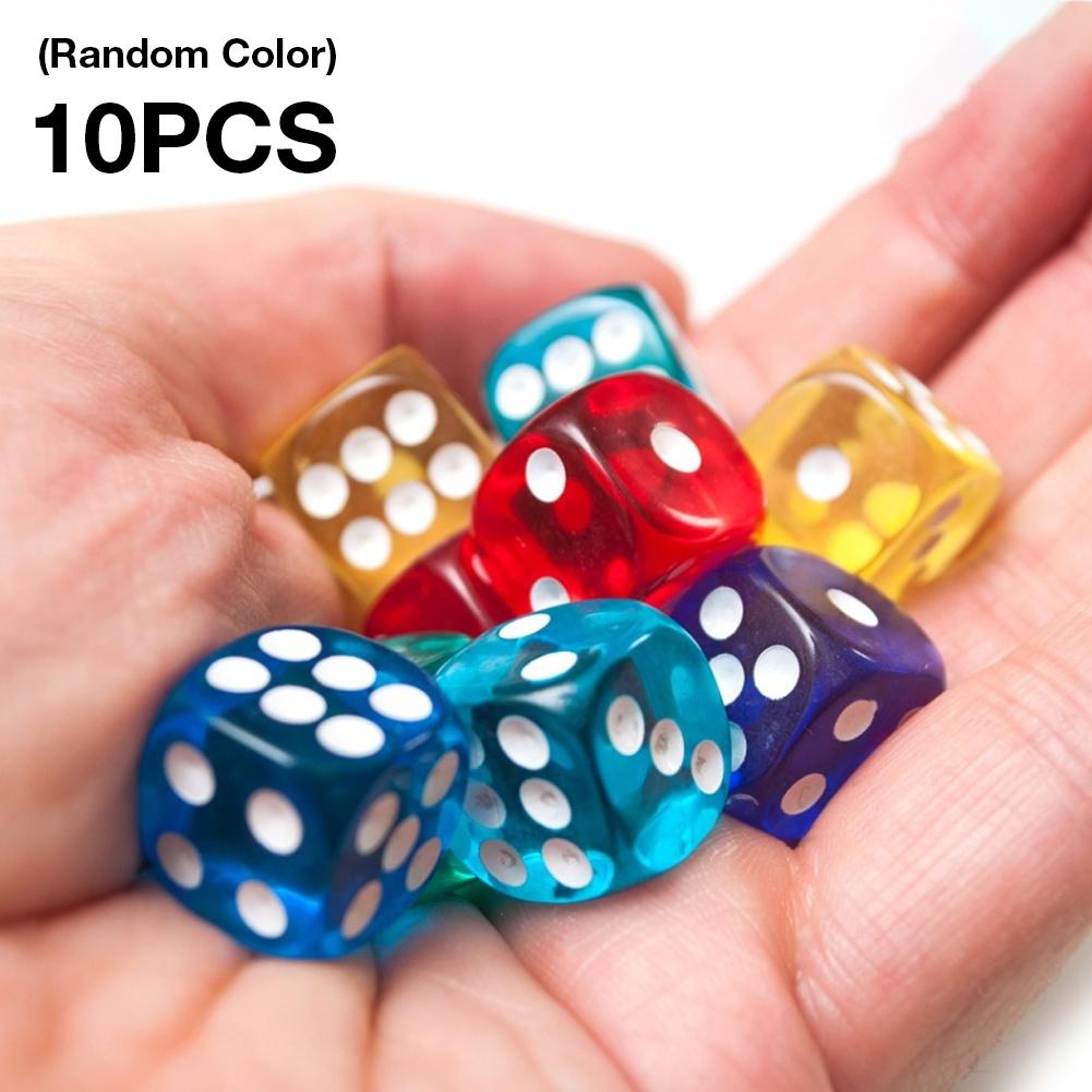 10pcs Dice Set Transparent Acrylic Dice Set Random Color for Party Table Board Game 16mm