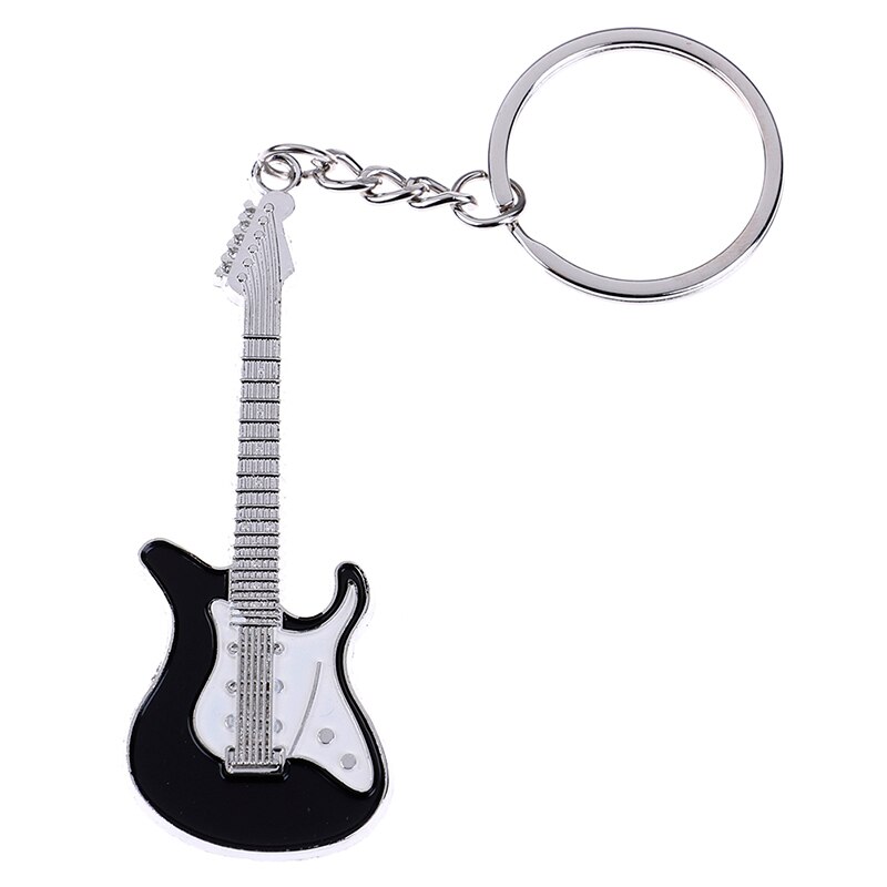 1Pcs Guitar Key Chain Set Metal Electric Guitar Mini Keychain Key Chain Key Ring: Black