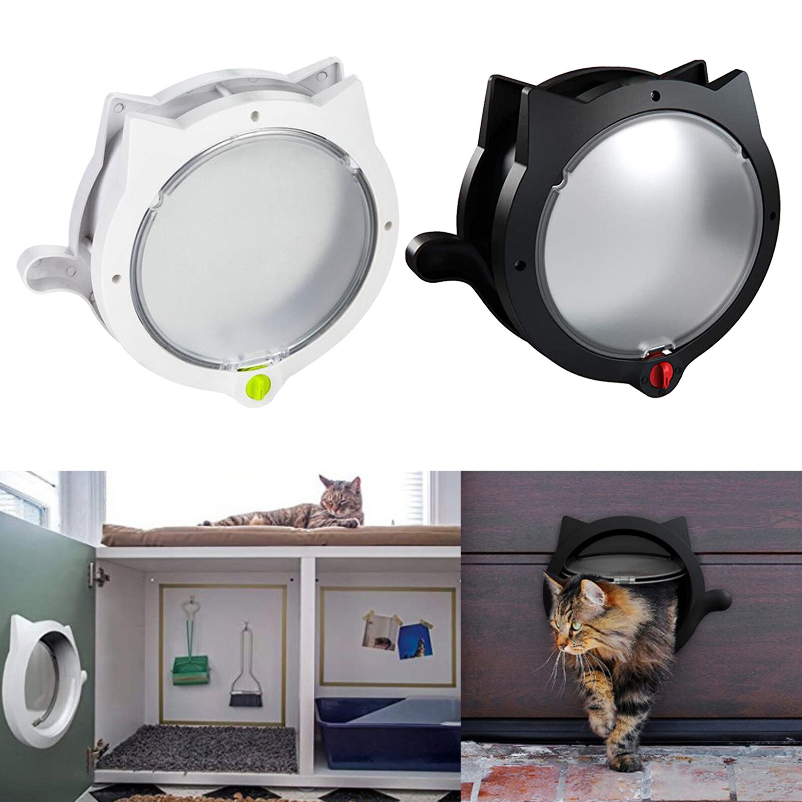 Cat Door for Pets with 4 Way Locking Cat Flap for Interior Doors & Exterior Doors Wall/Hidden Cat Litter Box