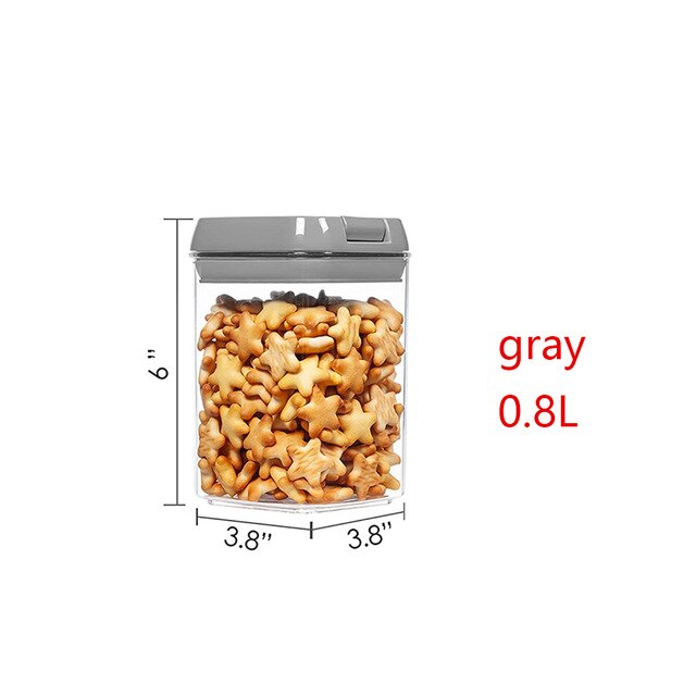 1PCS Airtight Cereals Storage Containers with Lid-Plastic Transparent Sealed Kitchen Vacuum Box Bulk Food Refrigerator Organizer: gray 800ml